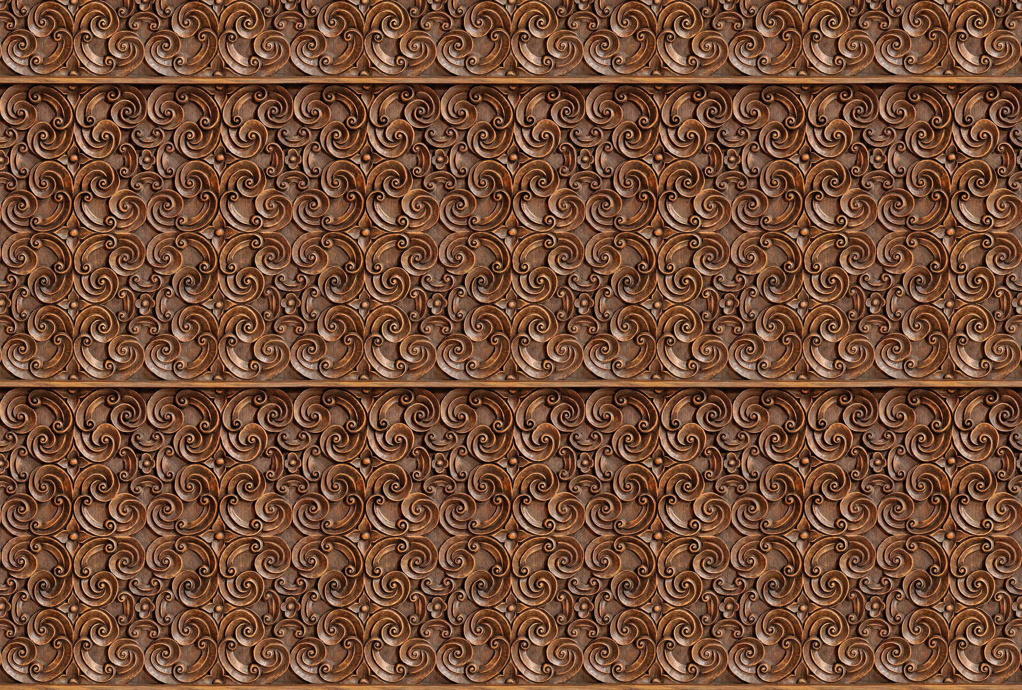             Edle 3D Fototapete in Vliesoptik – Ornamentales Wanddesign aus Holz – Braun
        