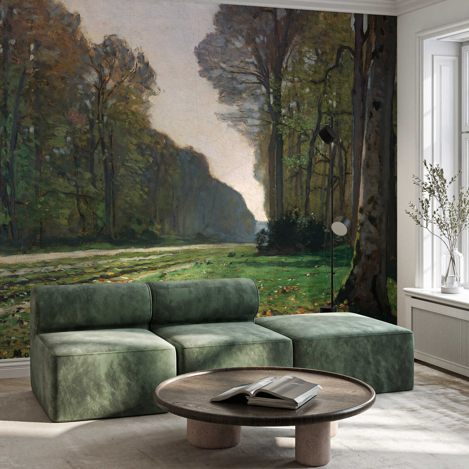 Wandtapete, Landschaftsbild, Naturwand, grünes Sofa, Lounge