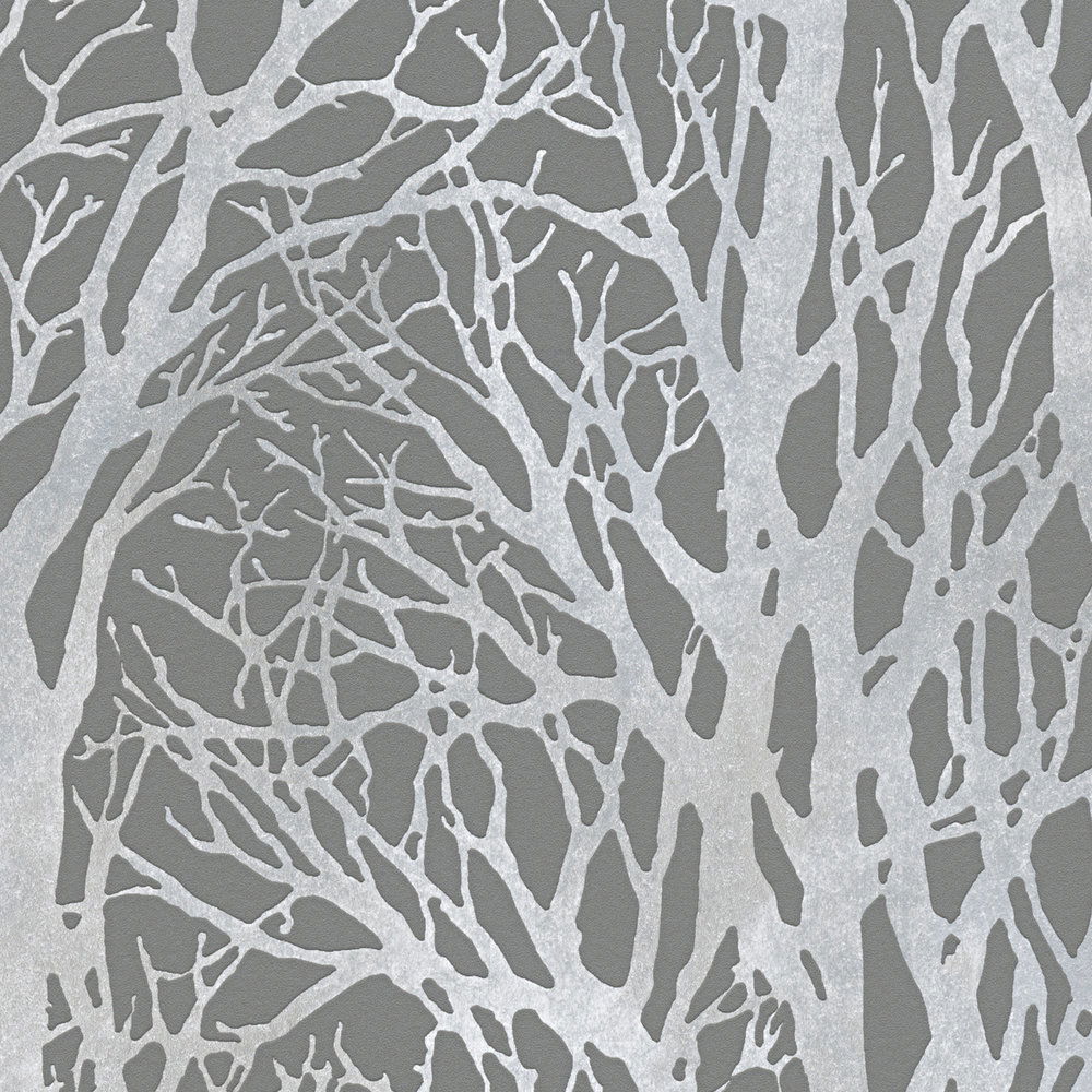             Anthrazit Tapete mit Ast-Motiv & Metallic-Effekt – Silber, Grau
        