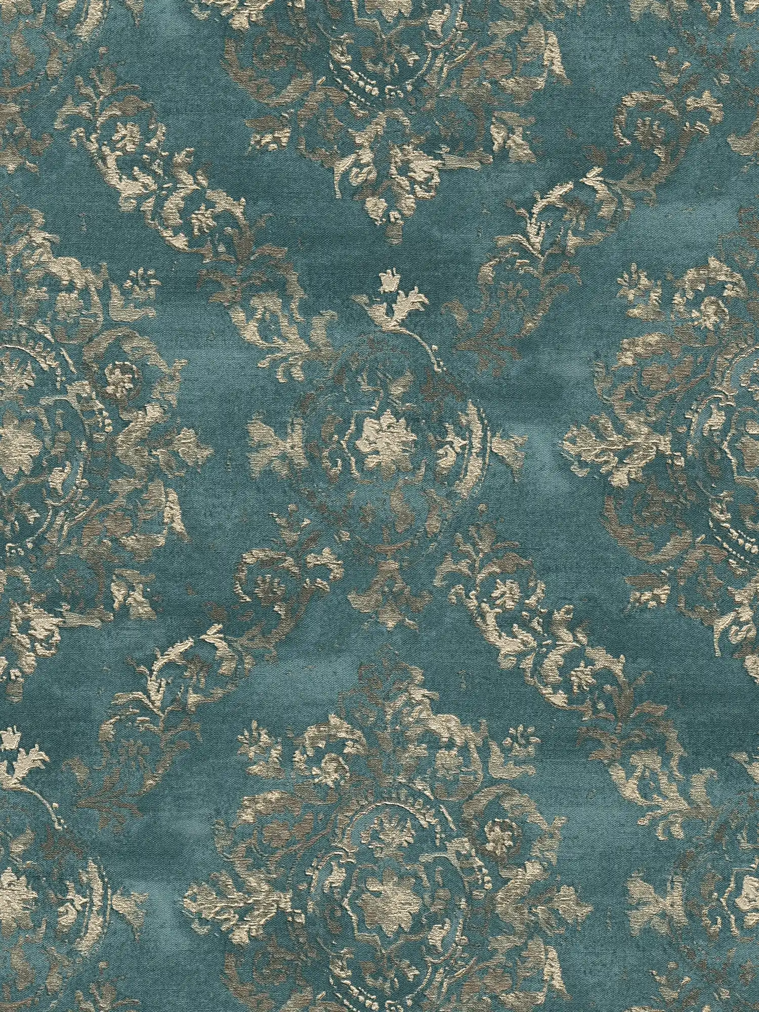         Papier peint pétrole avec motif ornemental classique - bleu, métallique
    