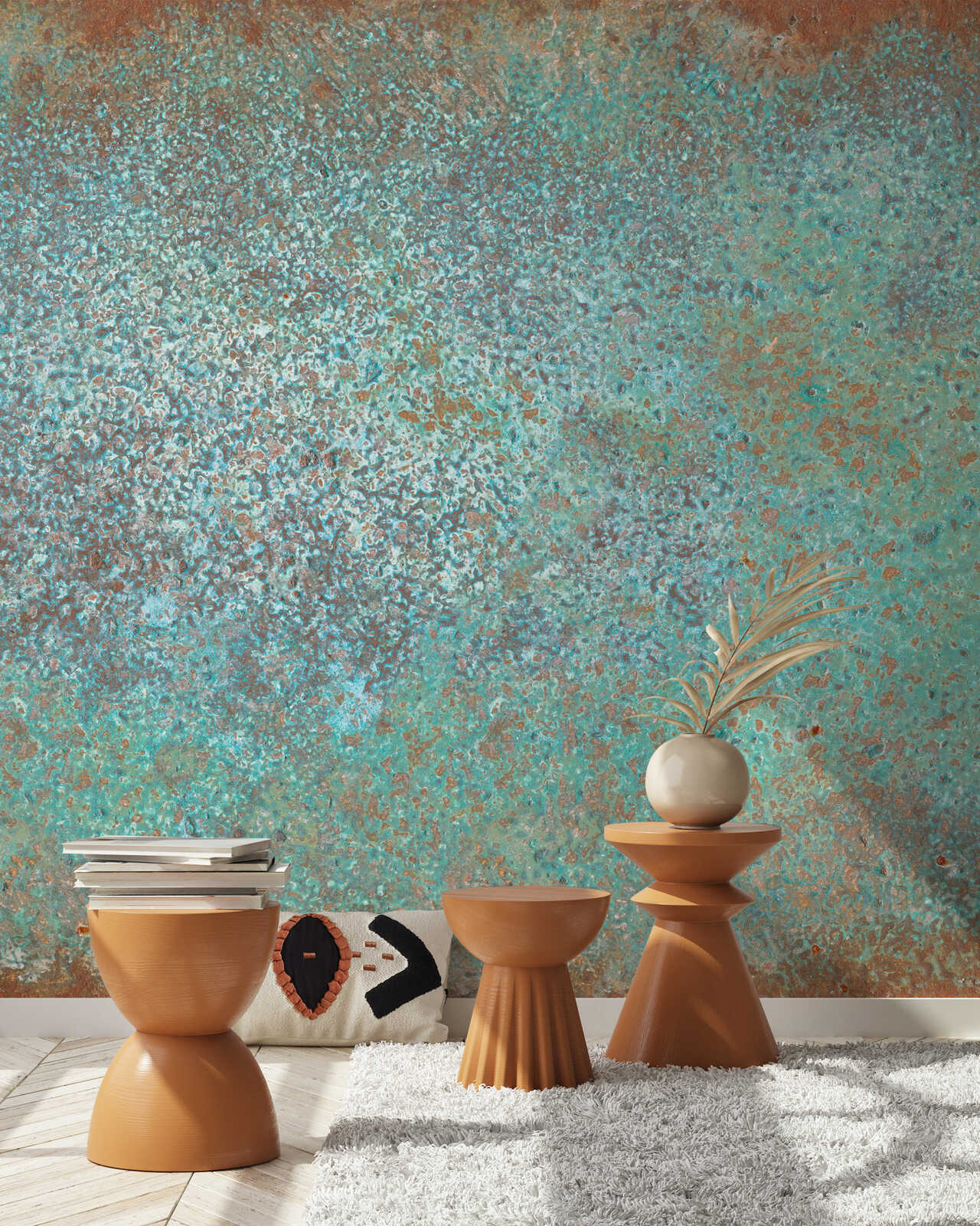 Terracotta, Beistelltisch, Vasenstapel, Skulpturentisch, Kunsttapete