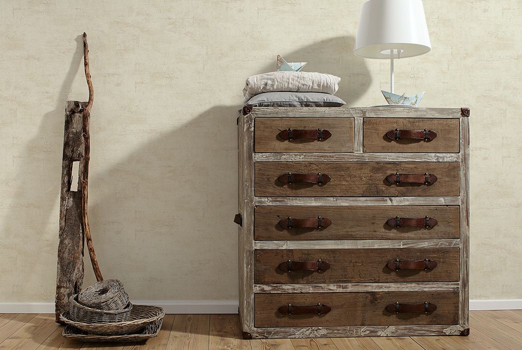 Rusikales Flurdesign mit Putzoptik Tapete beige AS306681