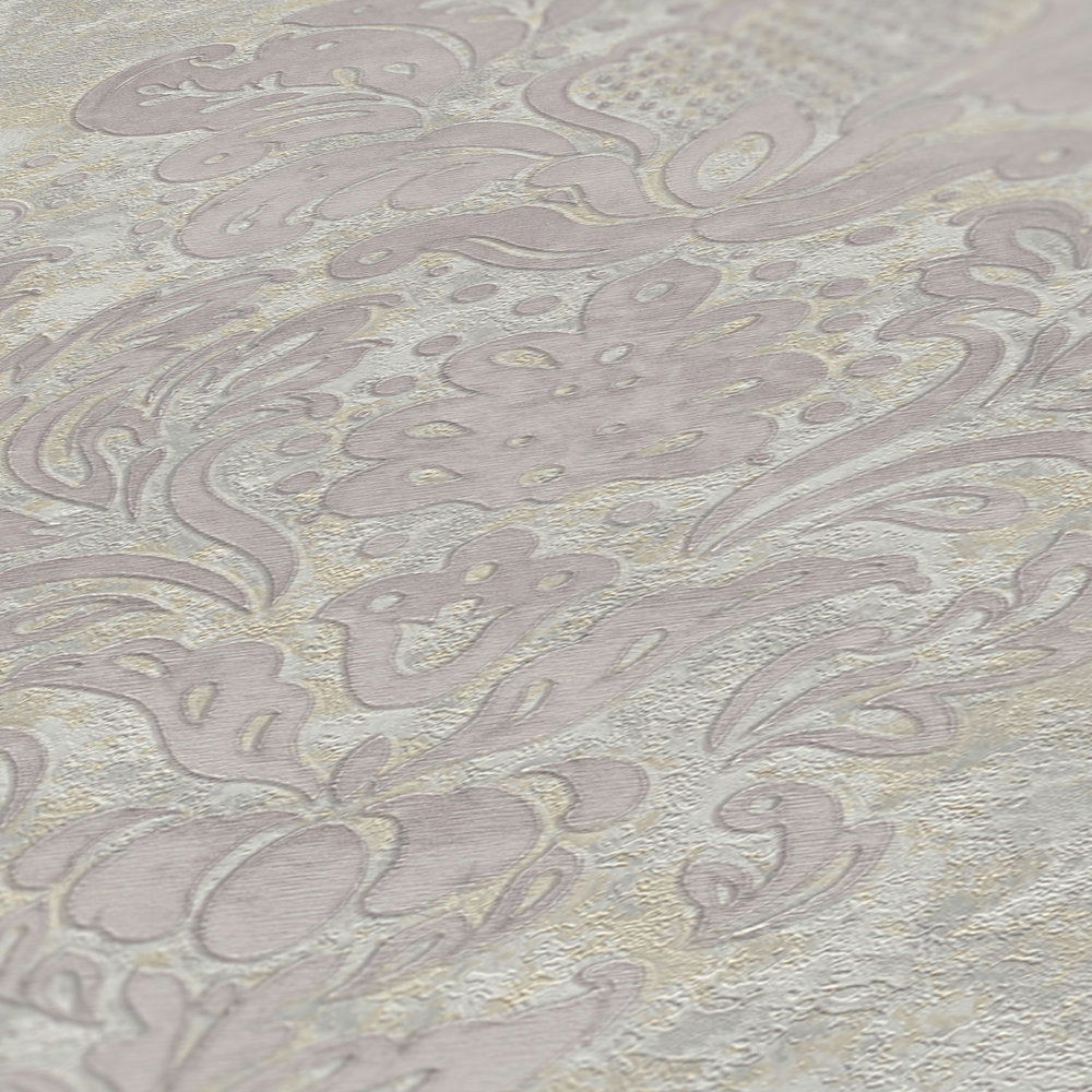             Tapete mit floralen Ornamenten & Metallic-Effekt – Beige, Grau
        