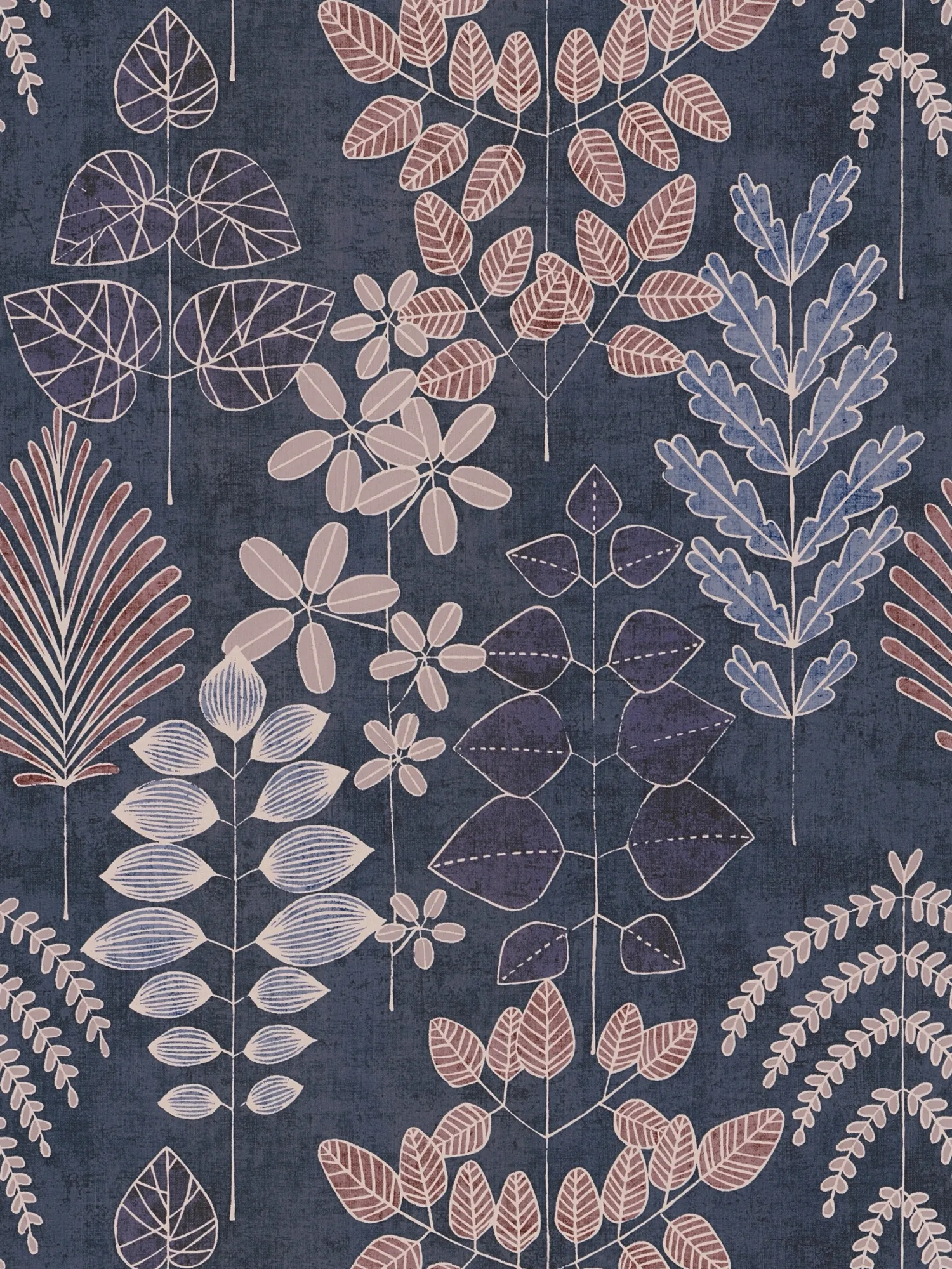 Stilvolle Vliestapete mit Blumen dezent strukturiert mit mattem Finish – Blau, Lila, Creme