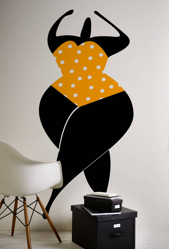 Wandaufkleber, Silhouette, Tänzer, Kunstwandbild, Orangene Punkte
