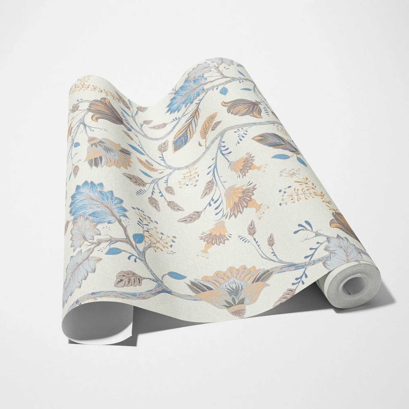            Vliestapete mit floralem Muster - Blau, Creme, Grau
        