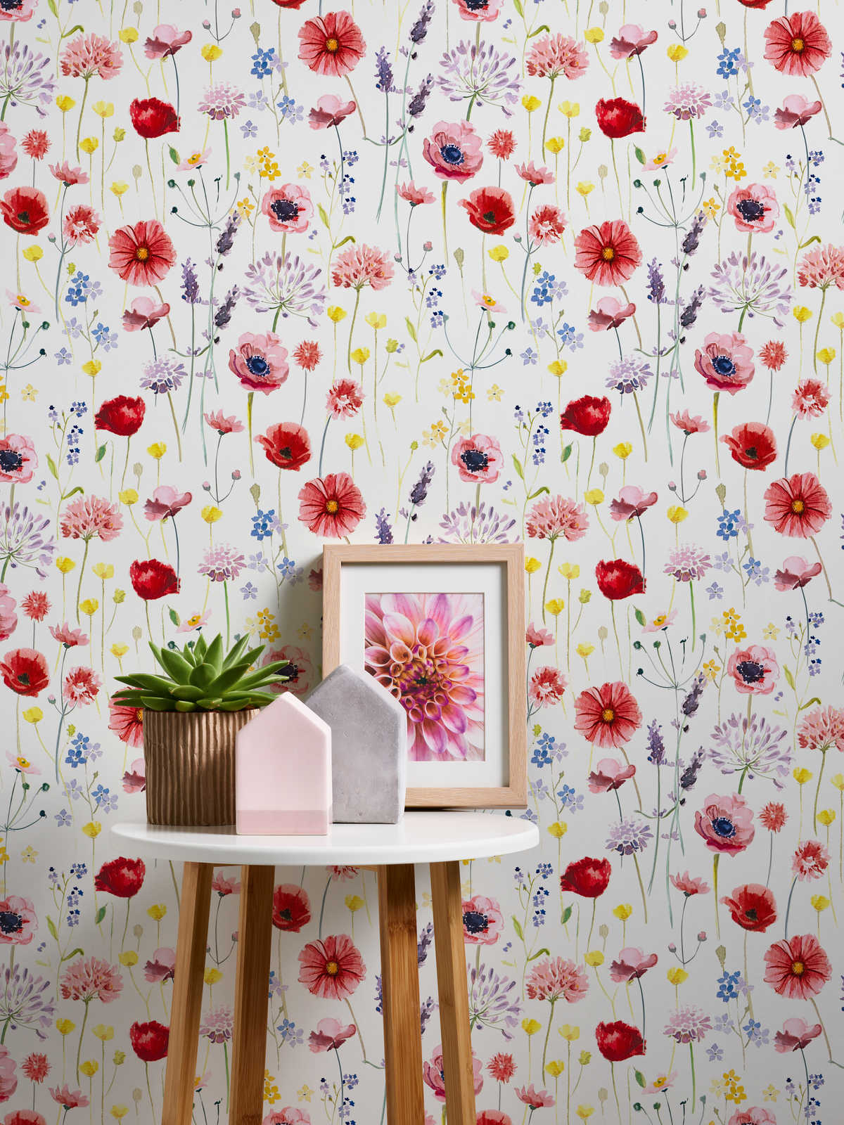 Blumen Papiertapete Blüten Aquarell – Bunt, Weiß