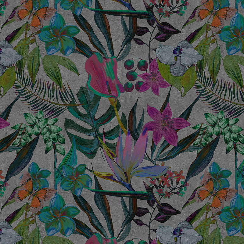         Dschungel Fototapete mit Blumen und Tieren
    