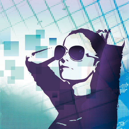         Papier peint Graphique - Jeune femme avec lunettes de soleil
    