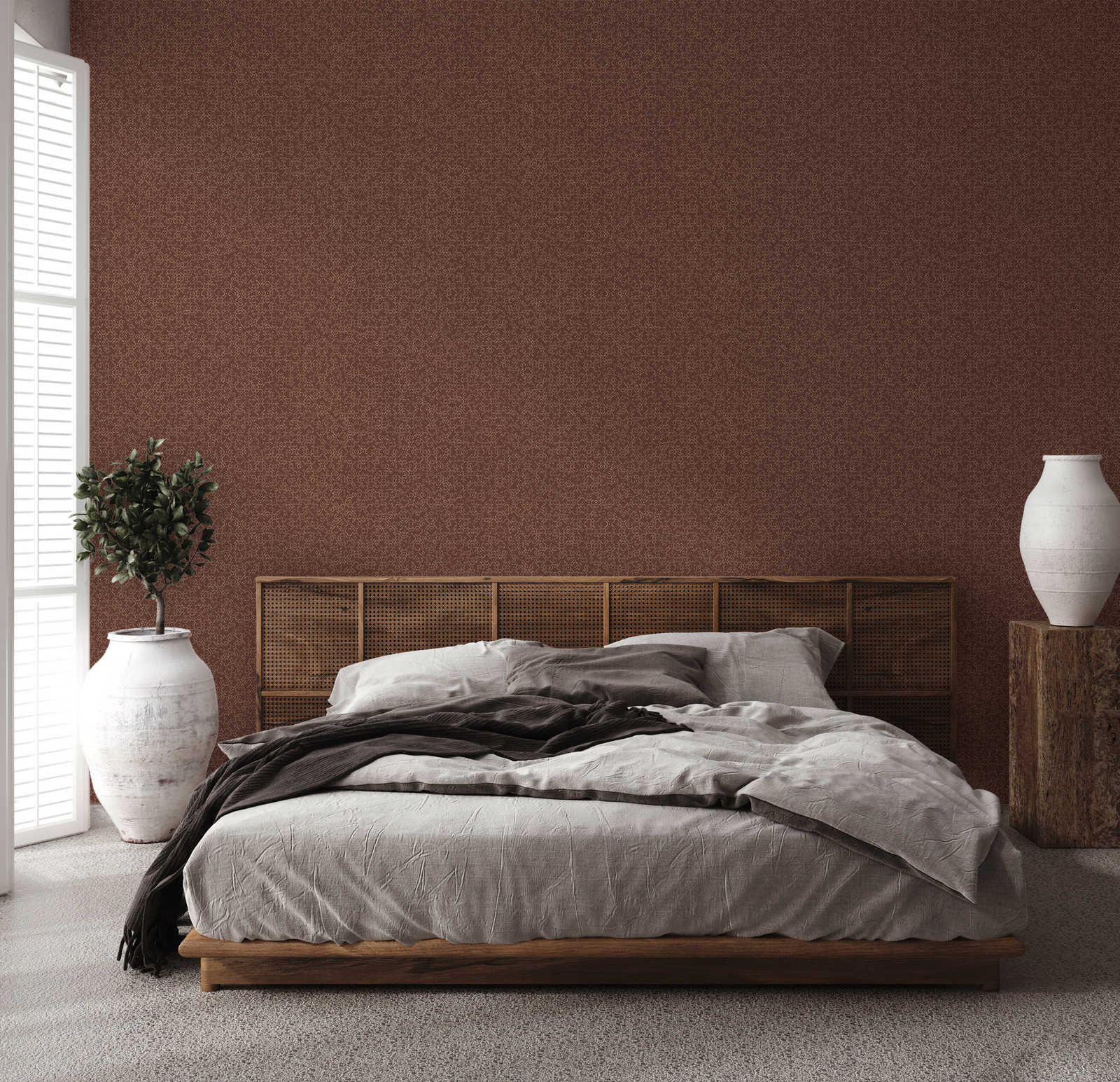 Tapete mit 3D Mustereffekt und Metallic-Glanz – Braun, Metallic, Rot
