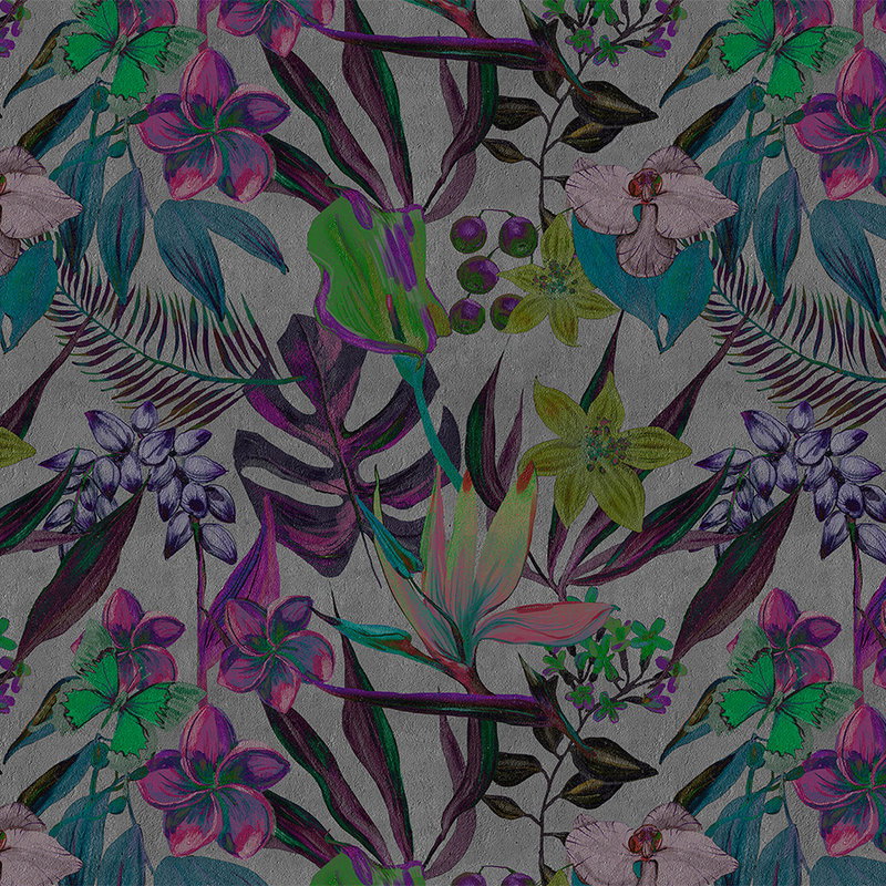         Dschungel Fototapete mit Blumen und Tieren – Bunt, Grau
    