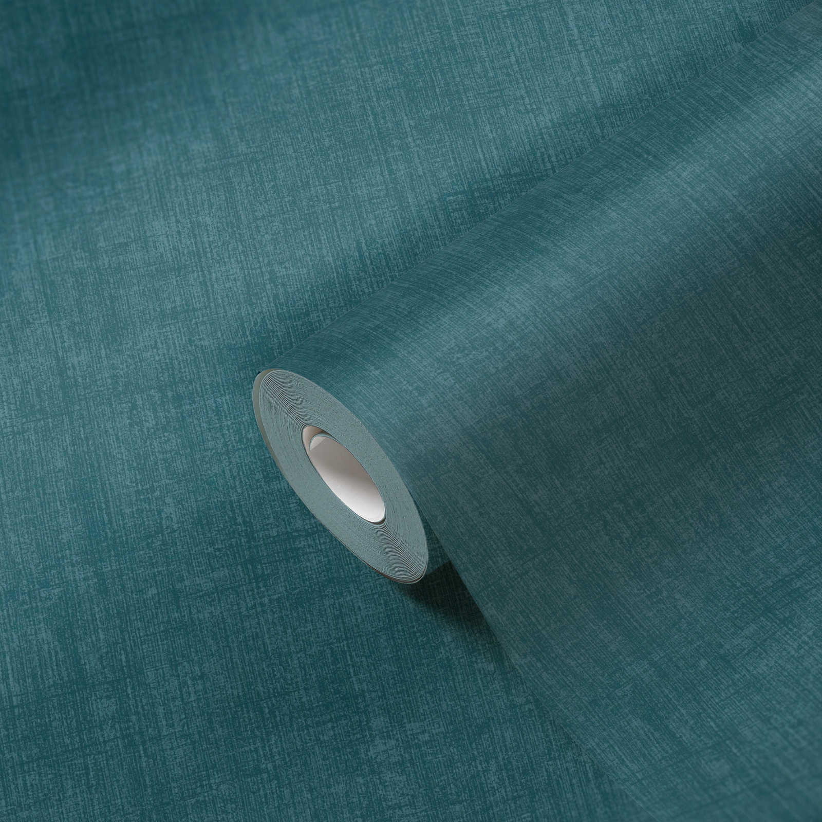             Petrol Tapete Dunkelblau mit Leinenstruktur – Blau
        