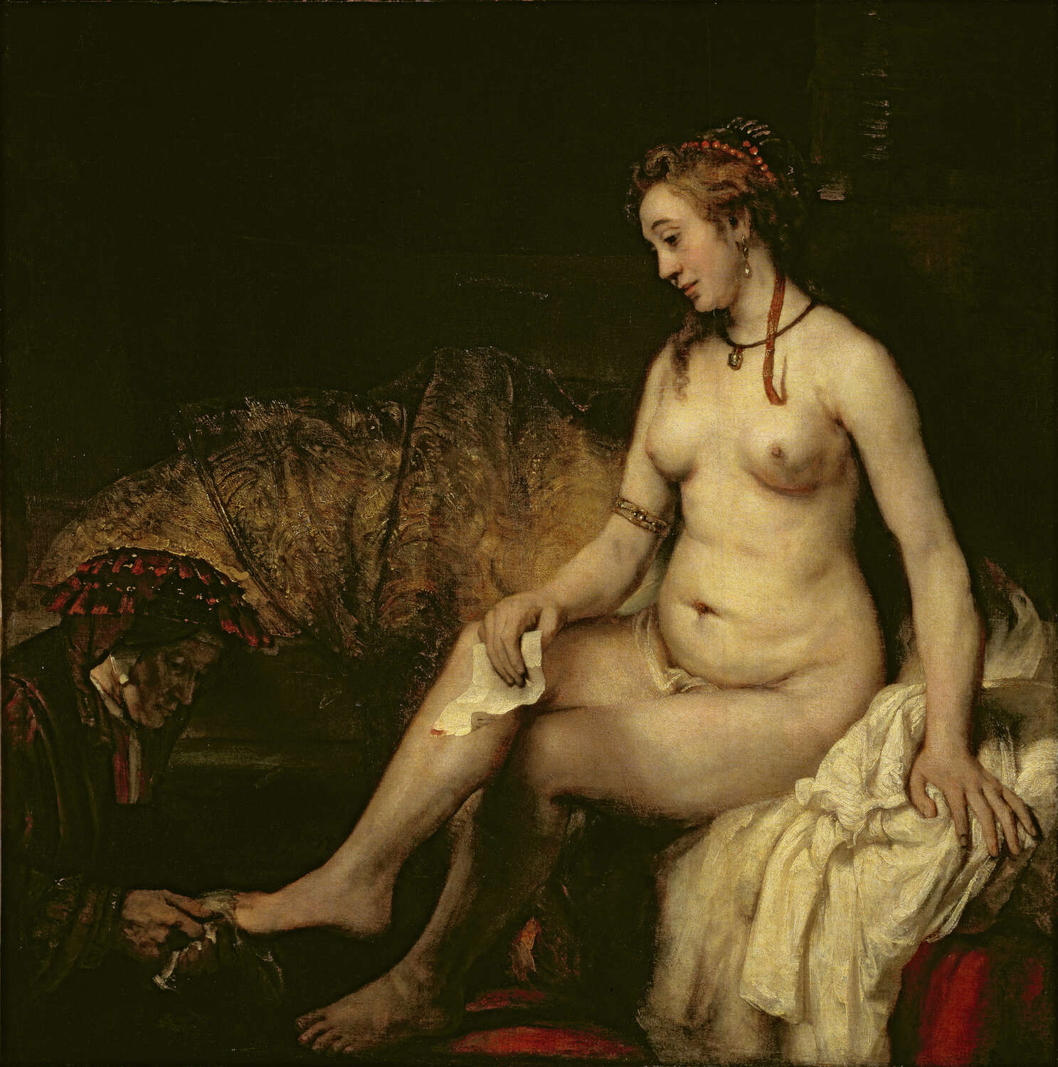nude, frau, sitzend, portrait, gemälde