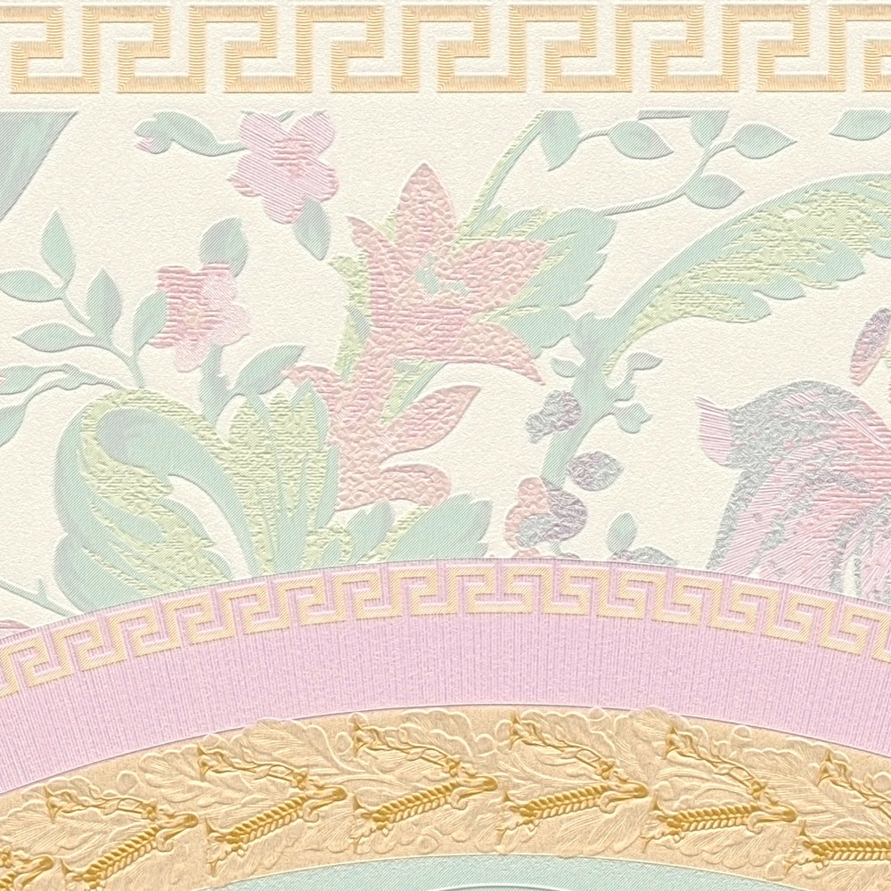 Pastellfarbene VERSACE Tapete mit Marken Design – Bunt