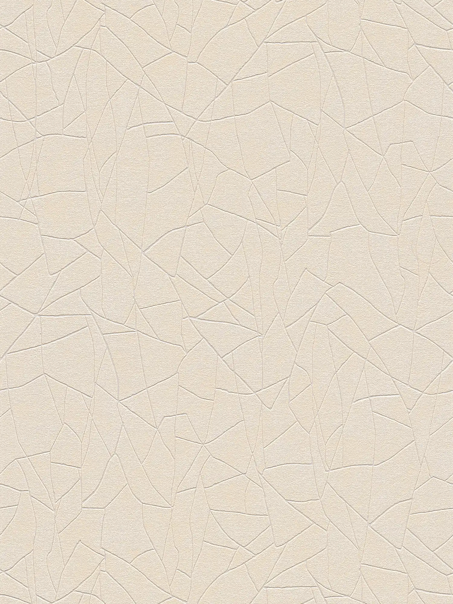 Vliestapete mit grafischem 3D Naturmotiv – Beige, Creme, Weiß