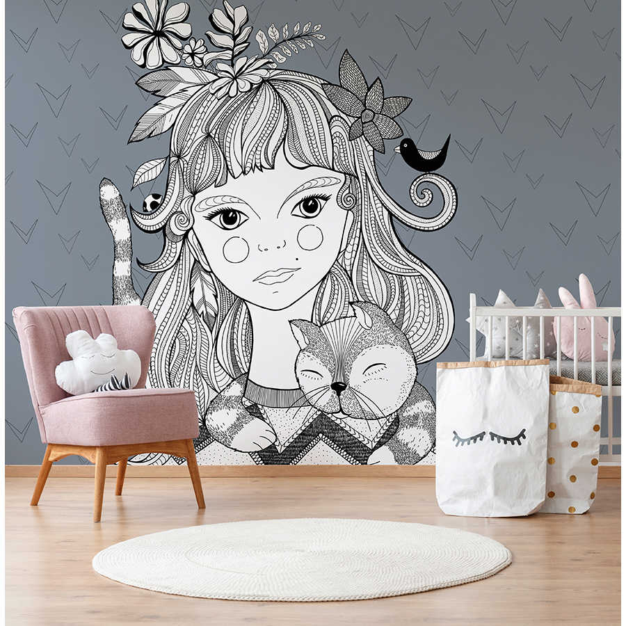 wandbild, mural, kindzimmer, grau, katze