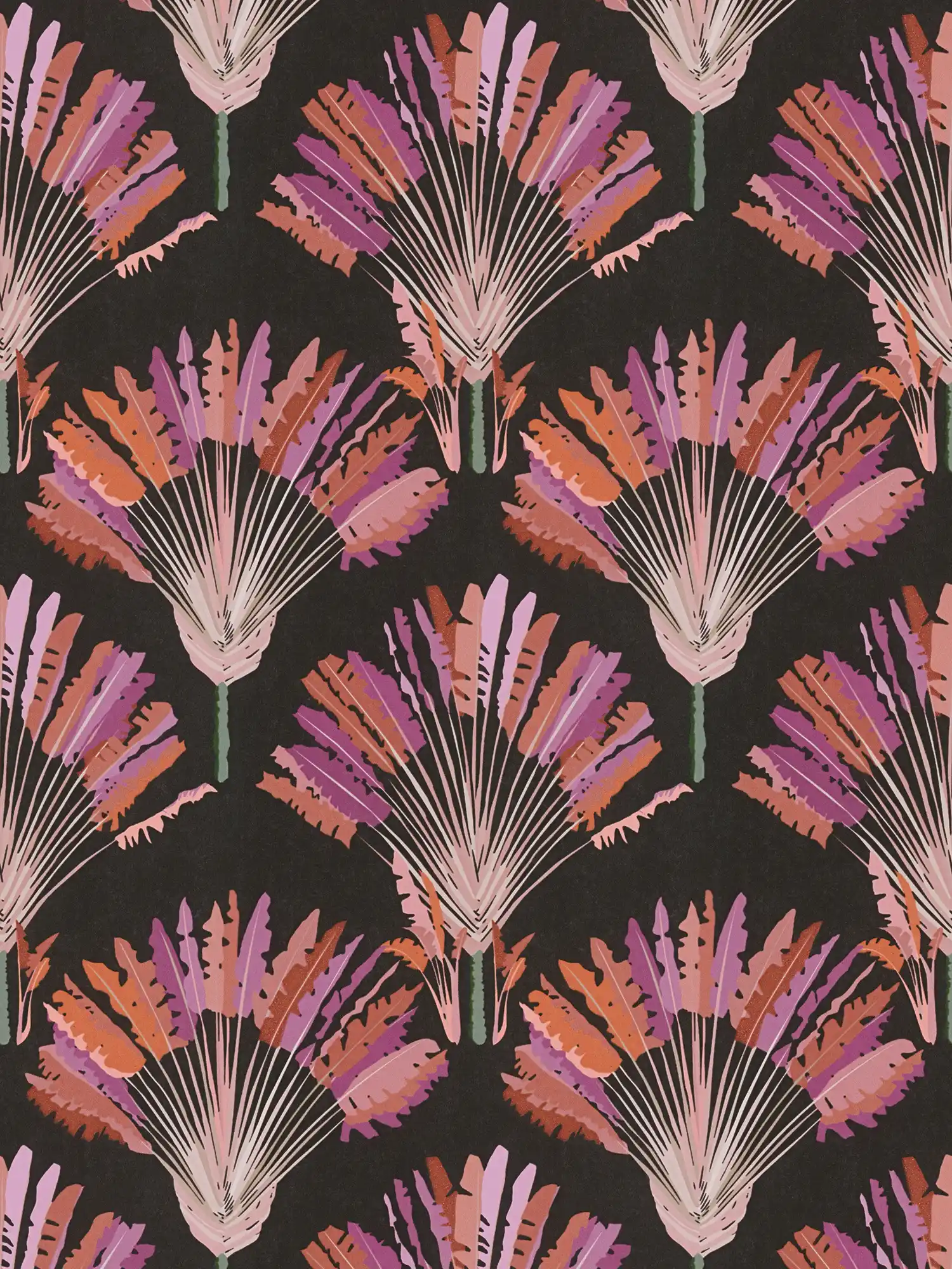         Black wallpaper with purple palm tree pattern
    