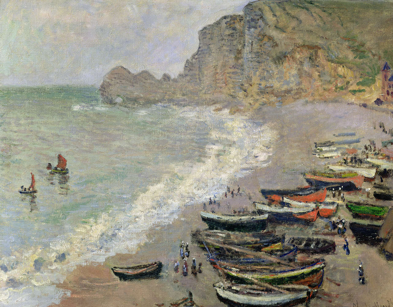 seascape, boats, beach, cliffs, harbor