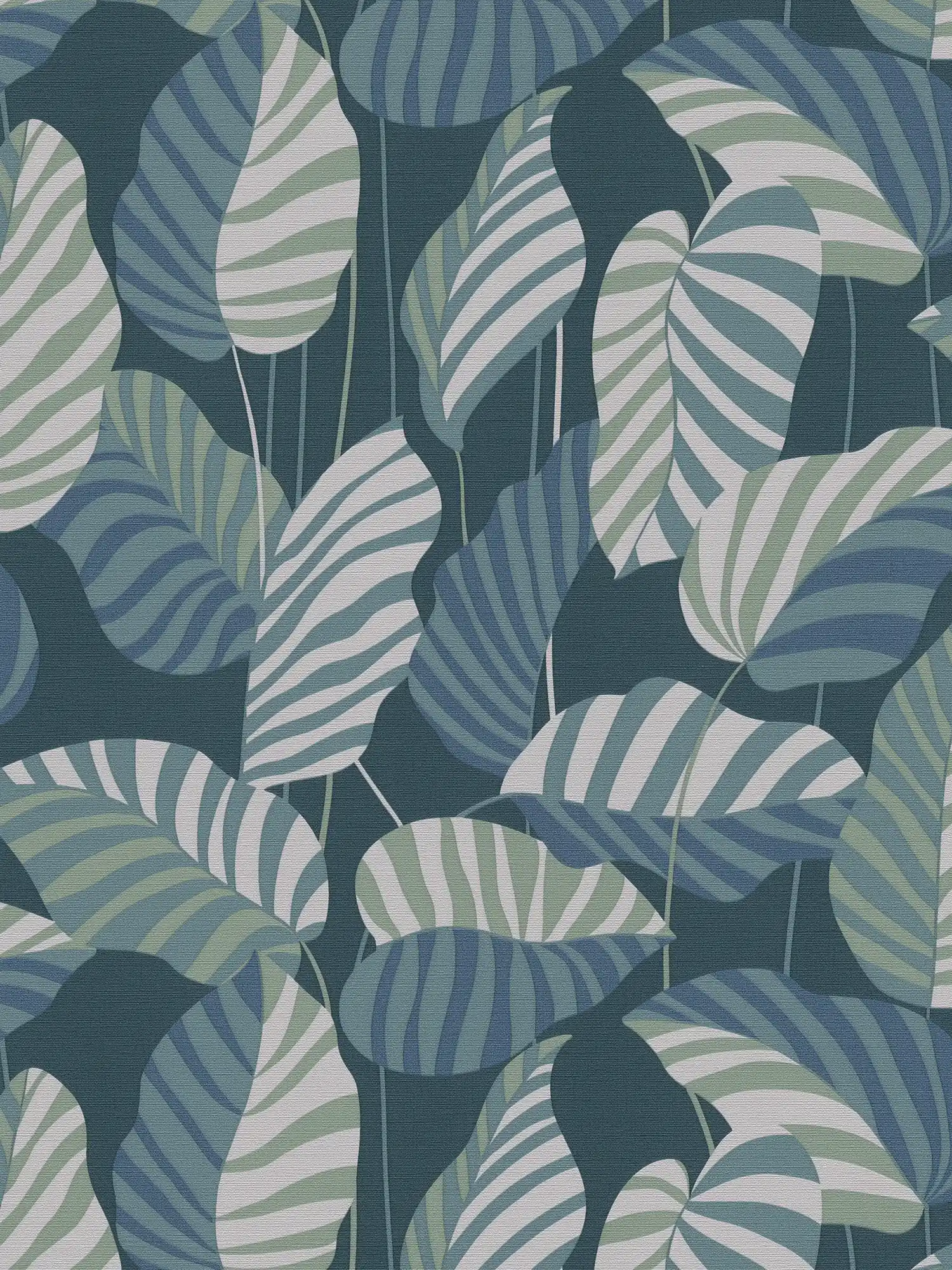         Jungle style non-woven wallpaper with leaves - blue, green, white
    
