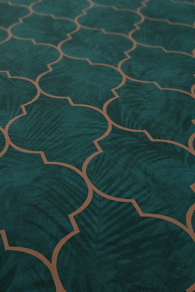             Fliesentapete mit Ornament und Blättermuster – Grün, Türkis, Braun
        