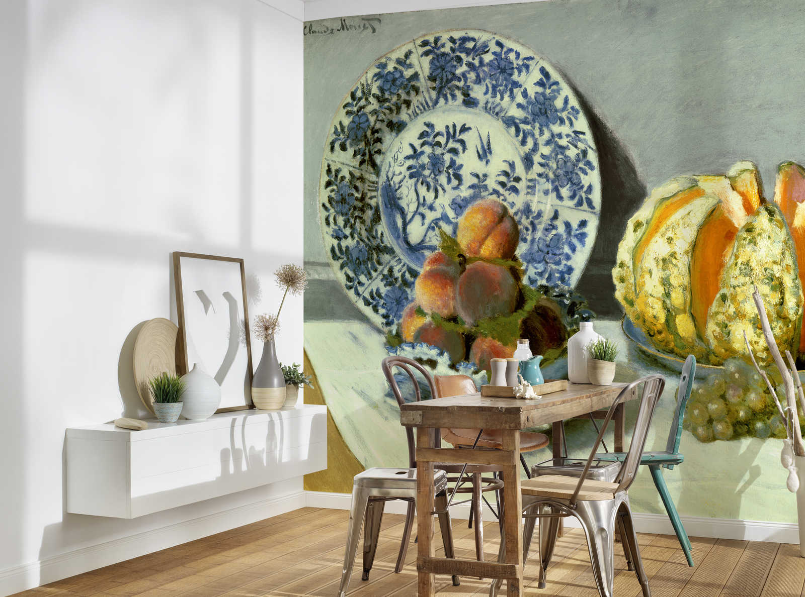 Teller, Tisch, Vase, Stoffwandbild, Küche/Esszimmer