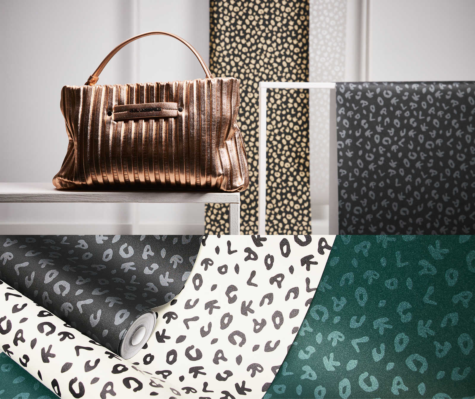             Karl LAGERFELD Tapete Silber Leoparden Print – Metallic, Schwarz
        