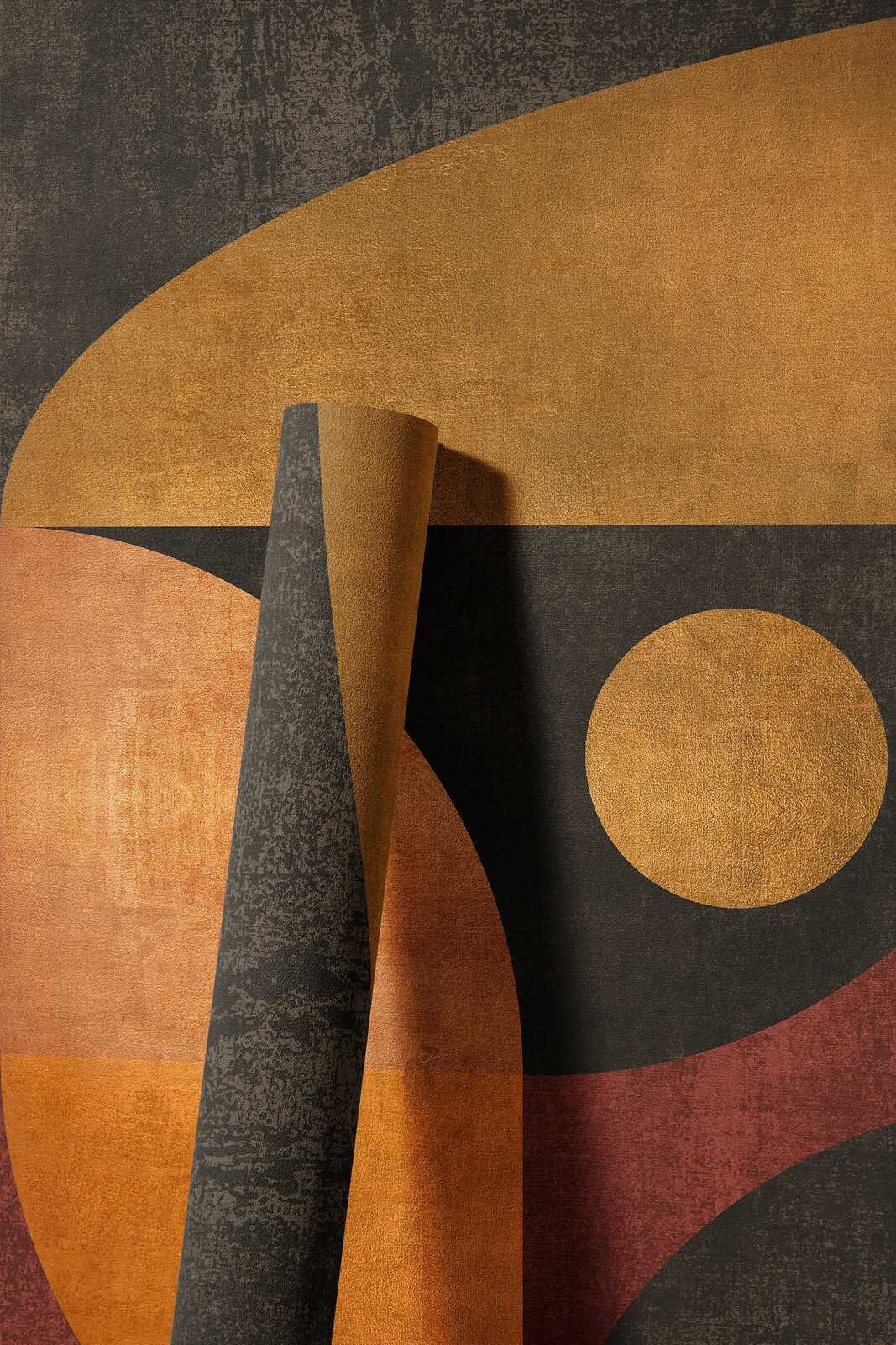             Non-woven wallpaper in warm tones with graphic round pattern - orange, brown, red
        