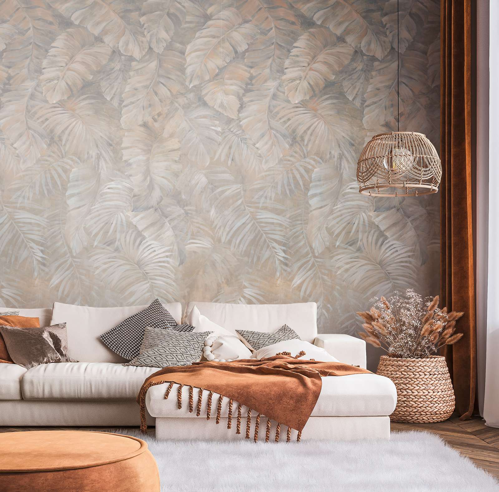 Sofa, Wohnzimmer, Tapete, Wandmotiv, Korbpflanze