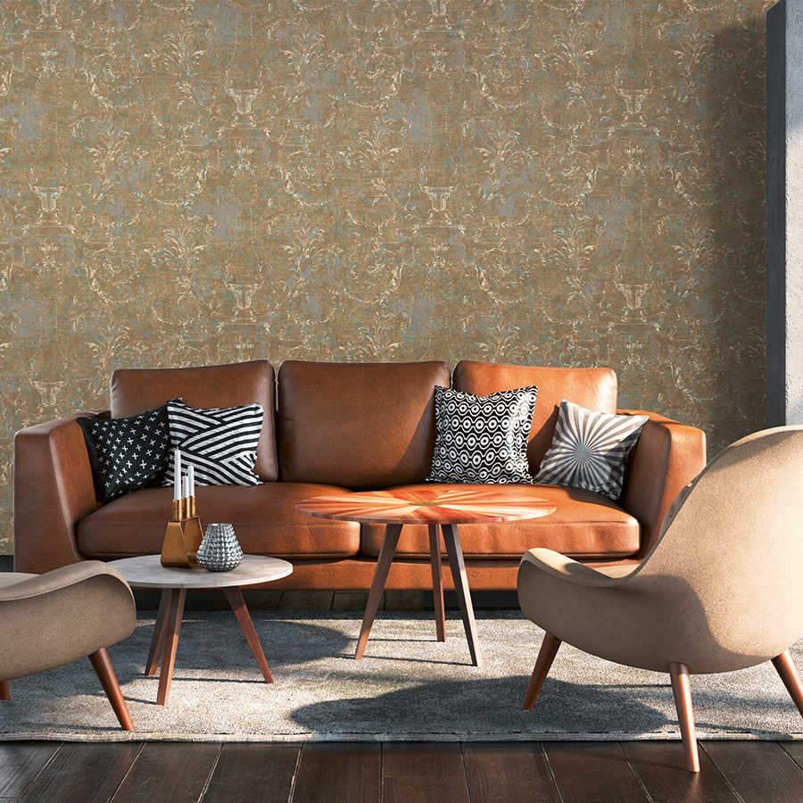         Ornament Behang Antieke Stijl & Gebruikte Look - Bruin, Crème
    