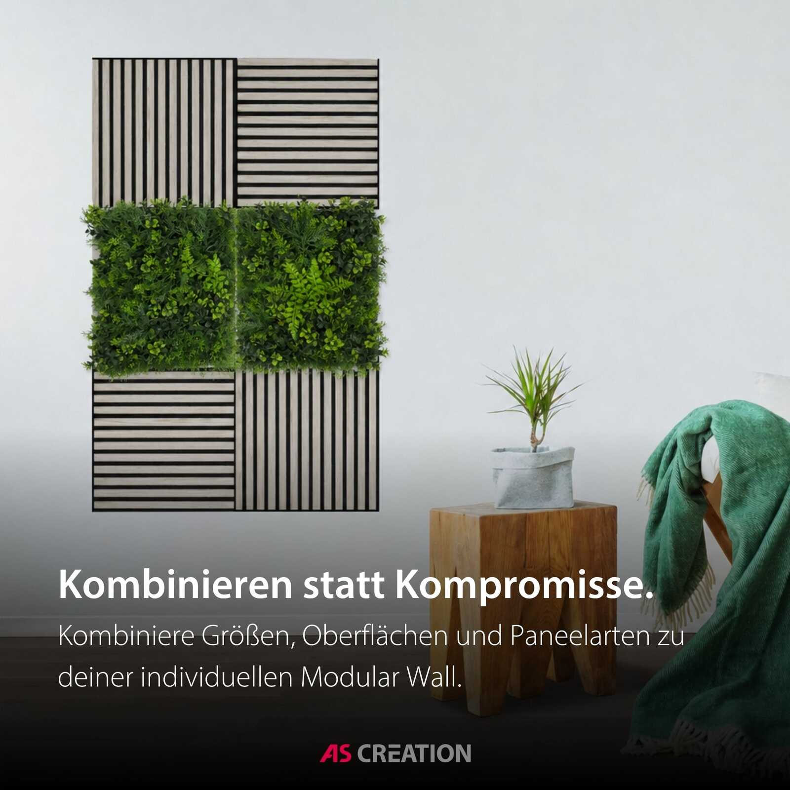 modular wall, grüne wand, Holzlatten, Blumenkasten, Topfpflanze
