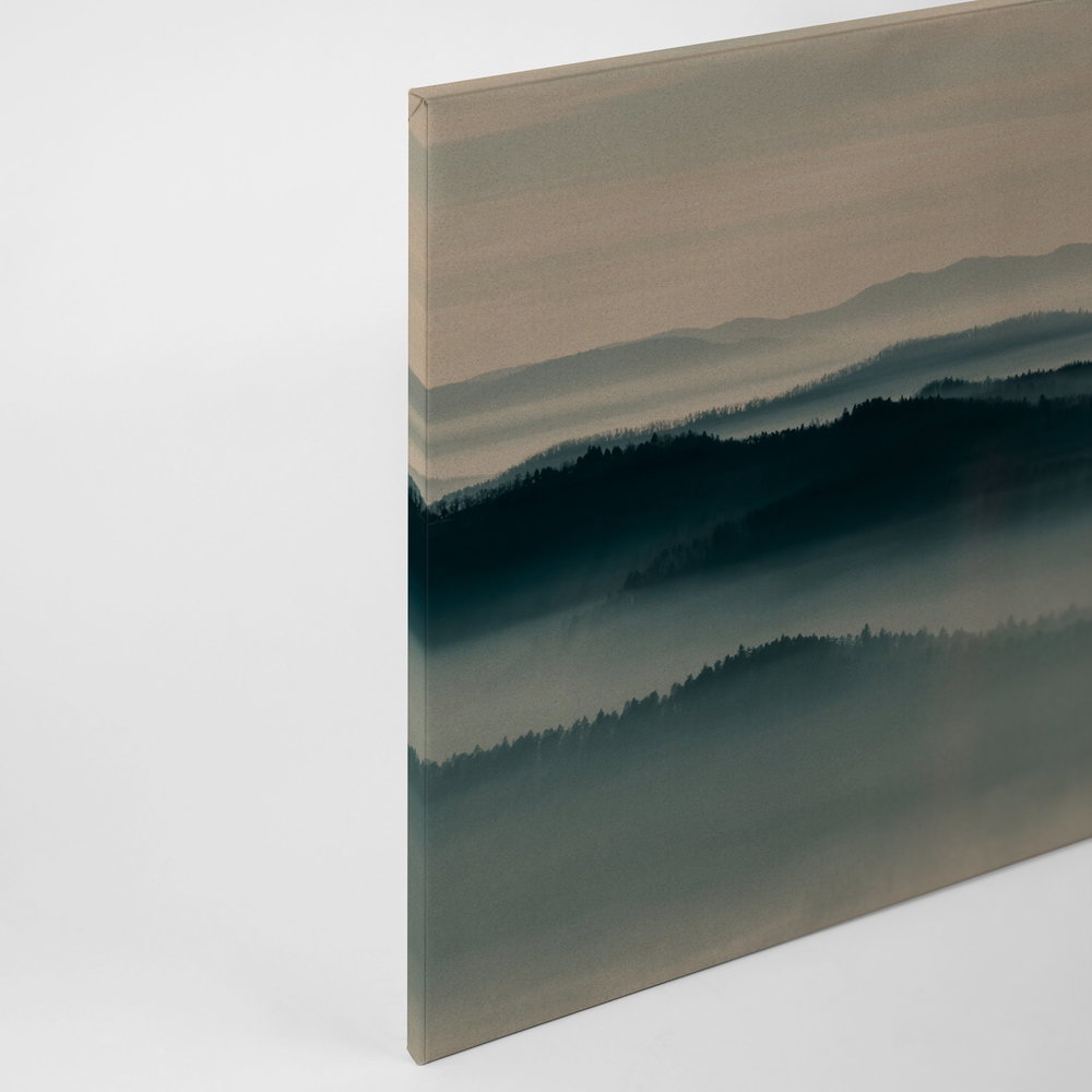Horizon 1 - Leinwandbild mit Nebel-Landschaft, Natur Sky Line in Pappe Struktur – 0,90 m x 0,60 m