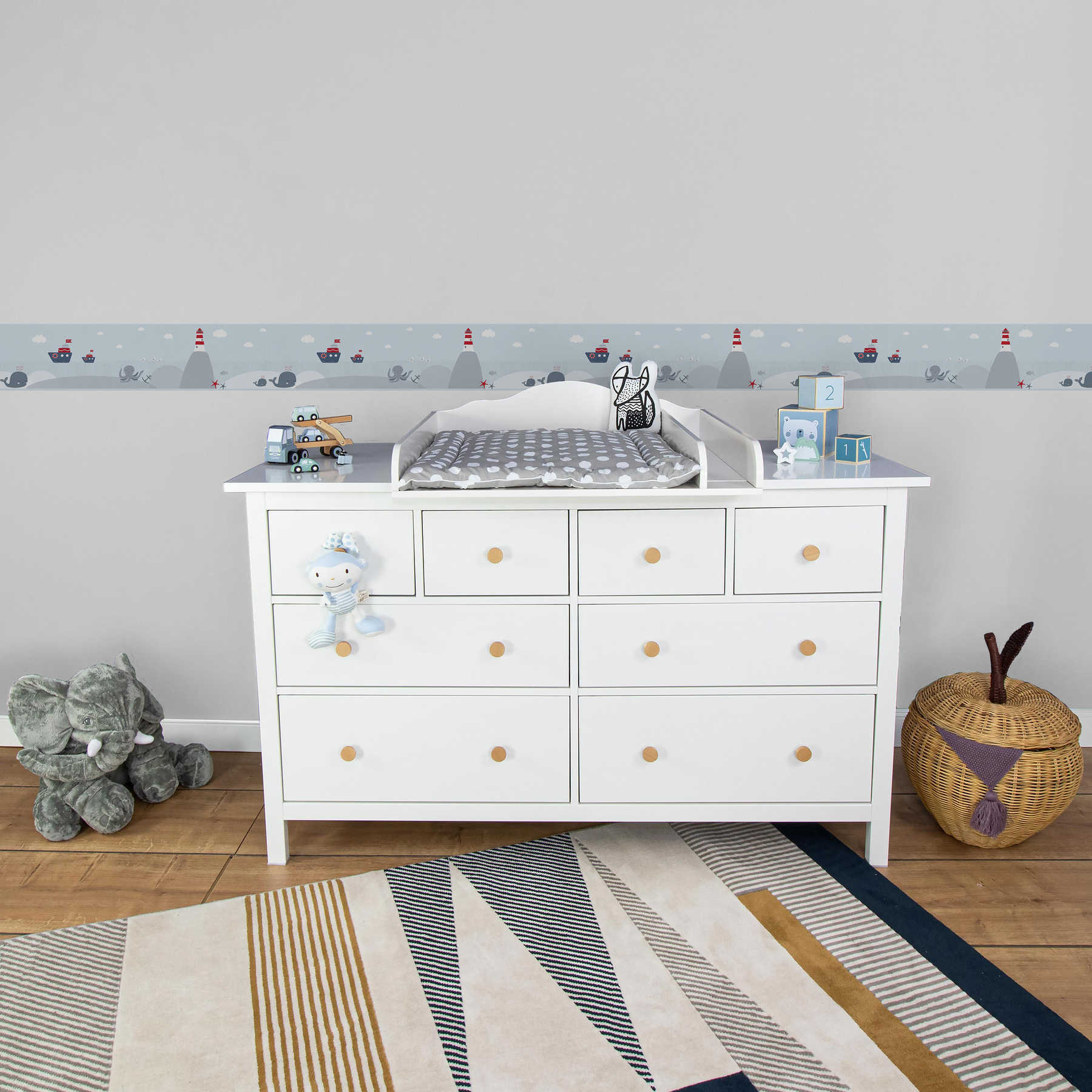             Zelfklevende rand voor babykamer 'Zee-avontuur' - Blauw, Rood
        