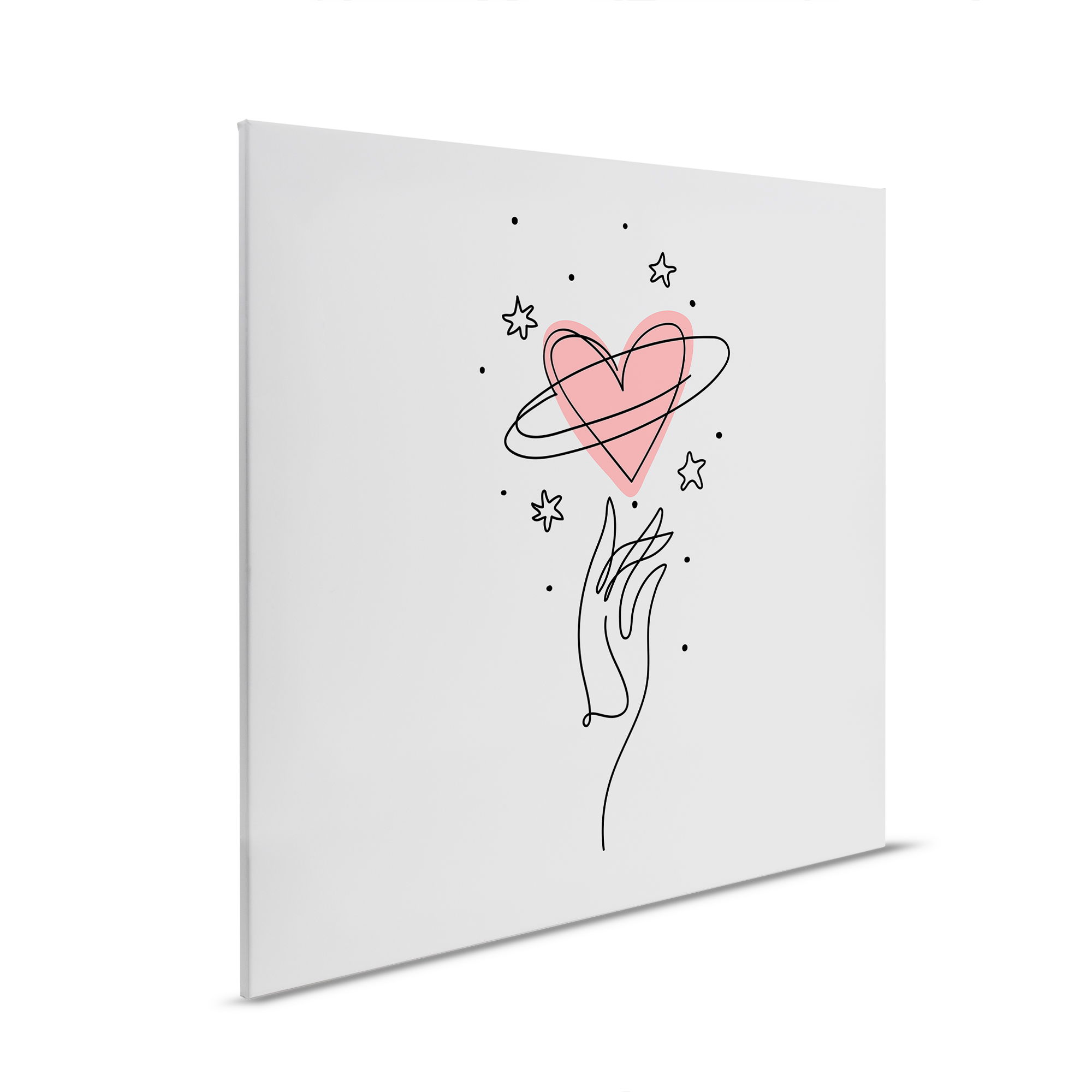         Canvas schilderij Sterrenhart - Abstracte lijnkunst - 30 x 30 cm - Wit, Roze
    