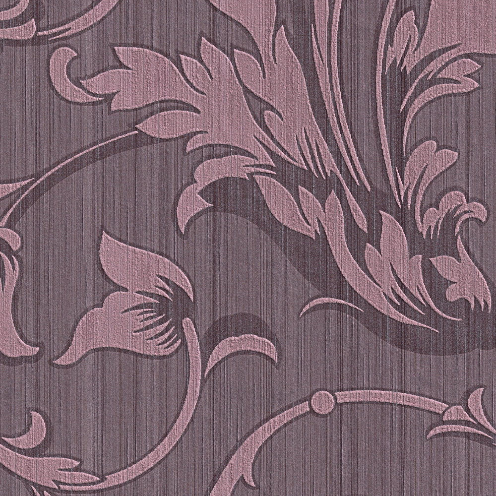 Ornament Tapete mit Seiden Textiloptik – Violett