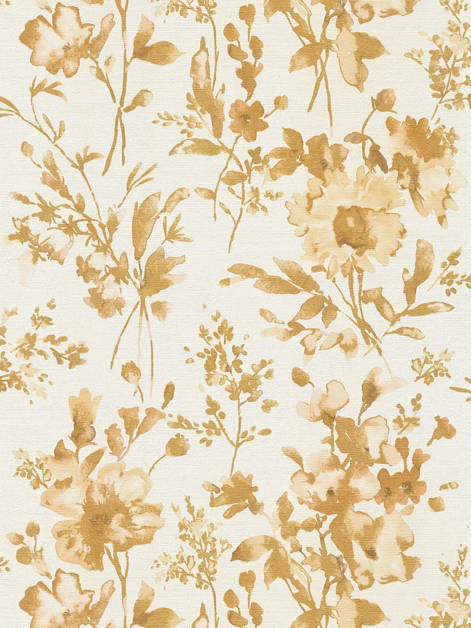 COSMOLiving - Glänzende Vliestapete mit floraler Bemusterung – Weiß, Gelb, Beige