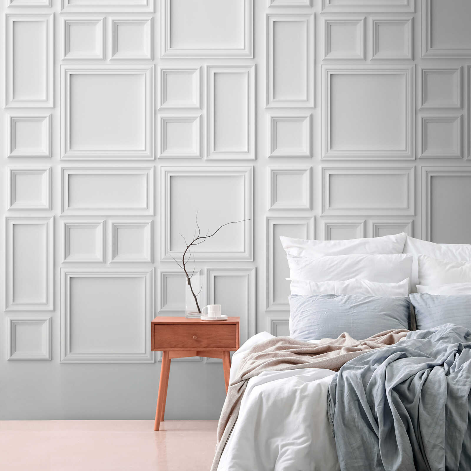         Modern vliesbehang met een trendy dambordmotief en een grootschalige patroonherhaling - wit, grijs
    