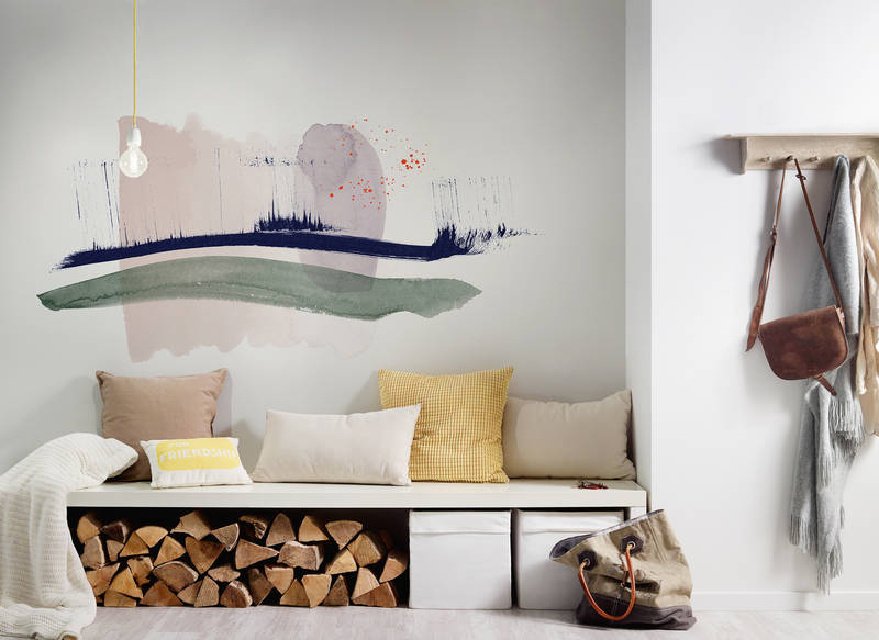Wohnzimmer, Wandbild, Kissen, Holzscheite, Aufbewahrung
