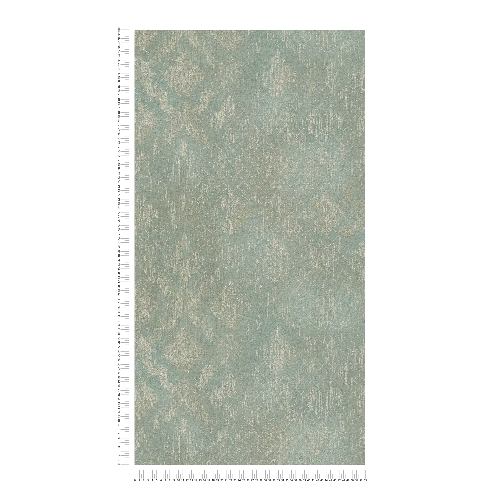 Elegante Vliestapete mit zartem Ornamentmotiv und dezenter Struktur – Grün, Champagner, Metallic