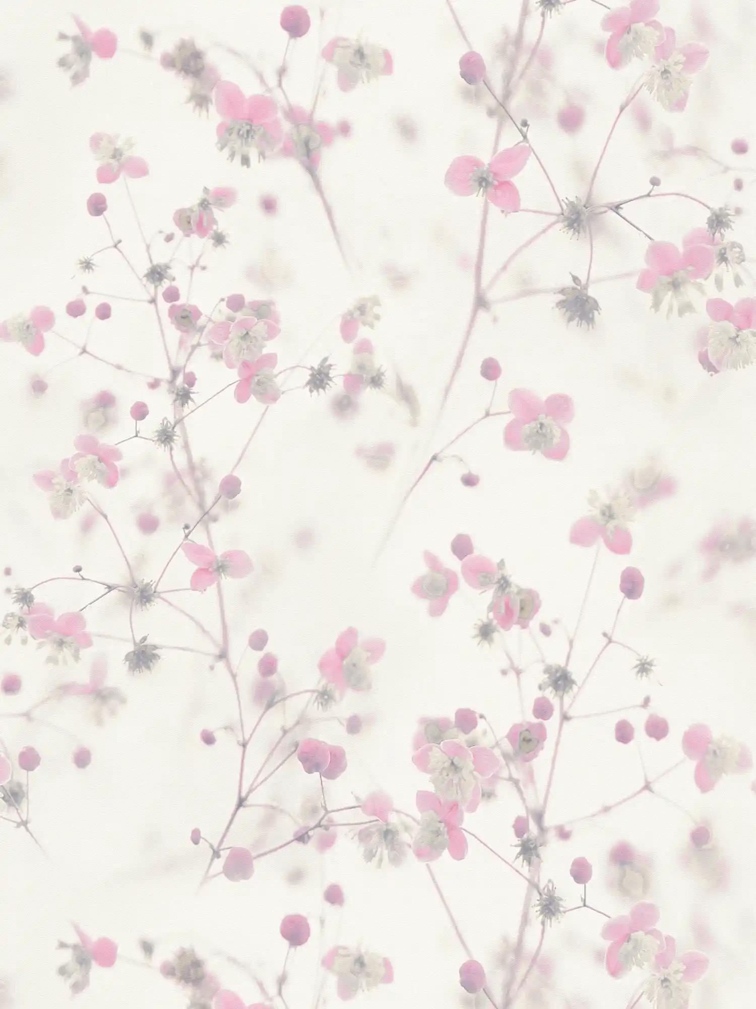         Modern country house wallpaper floral pattern - grey, pink
    