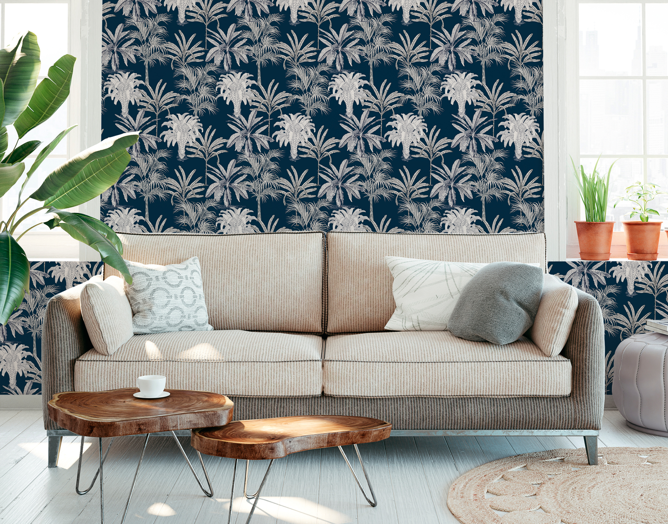 Living room view with modern wallpaper by Michalsky Living, article AS379835