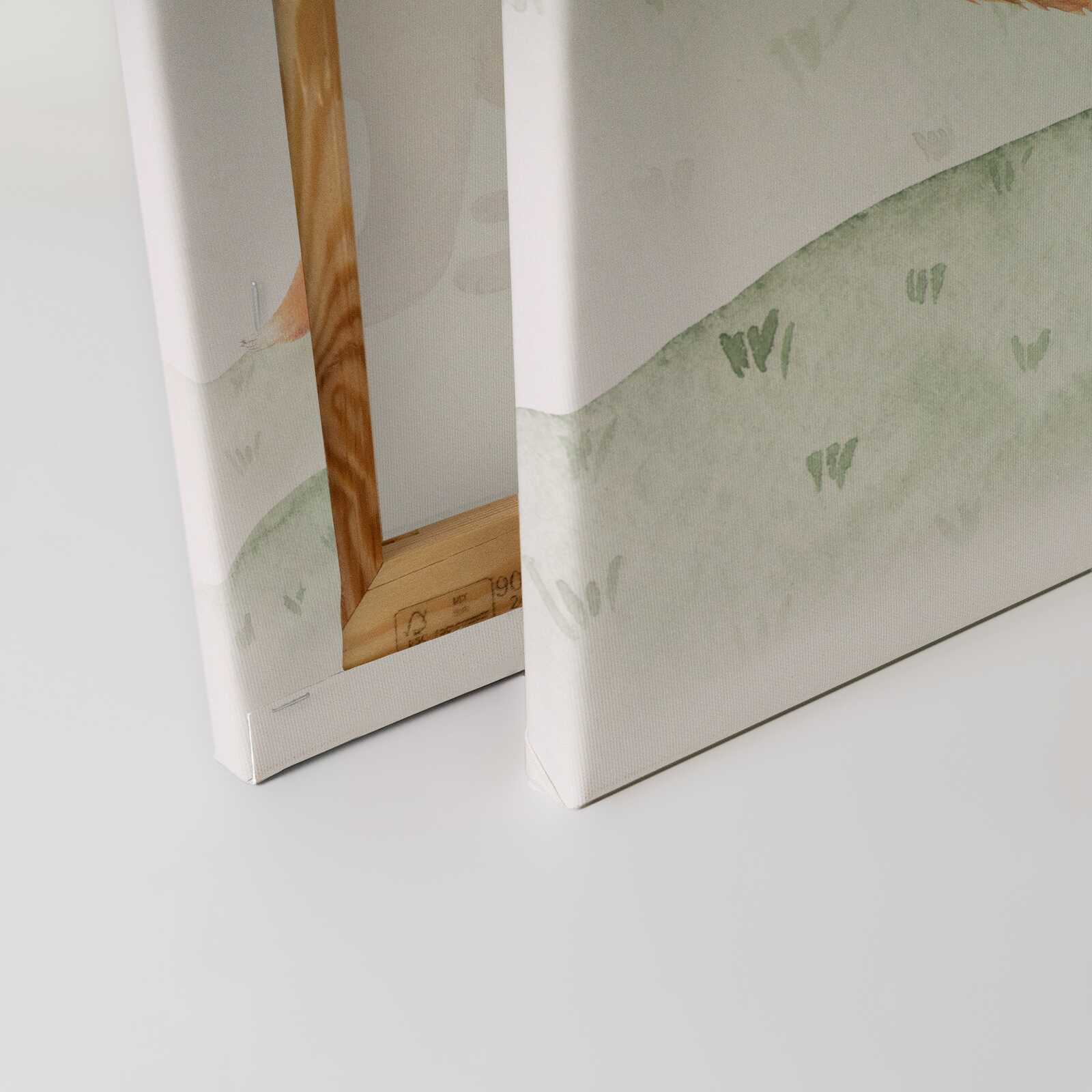             Leinwandbild Fuchs und Jungtier - Liebevolles Naturmotiv für Kinderzimmerdekoration – 30 x 30 cm - Braun, Grün
        