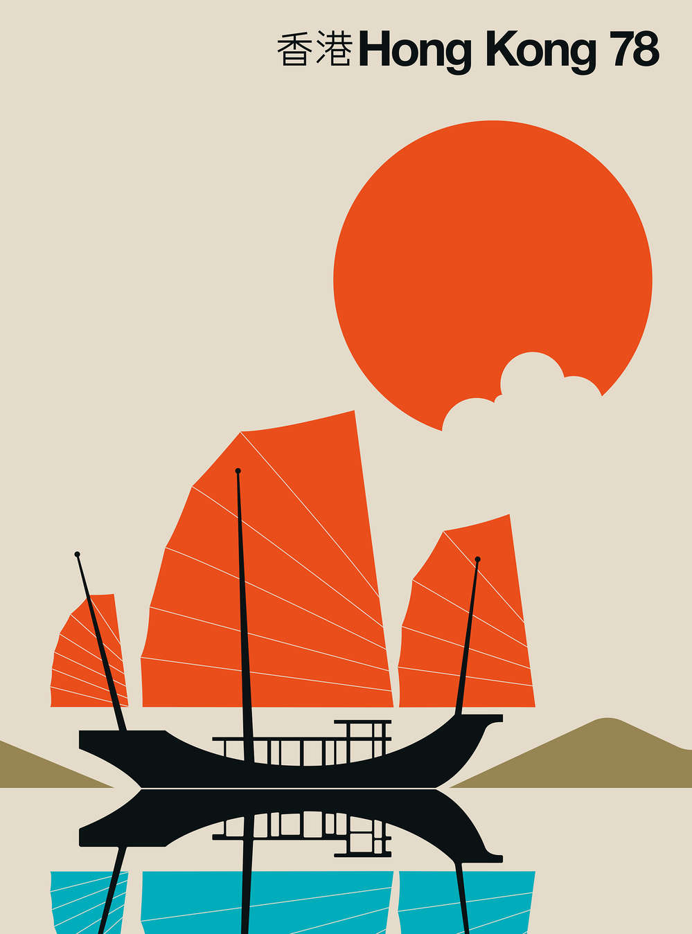             Fototapete Honkong Hafen im Retro Print Design
        