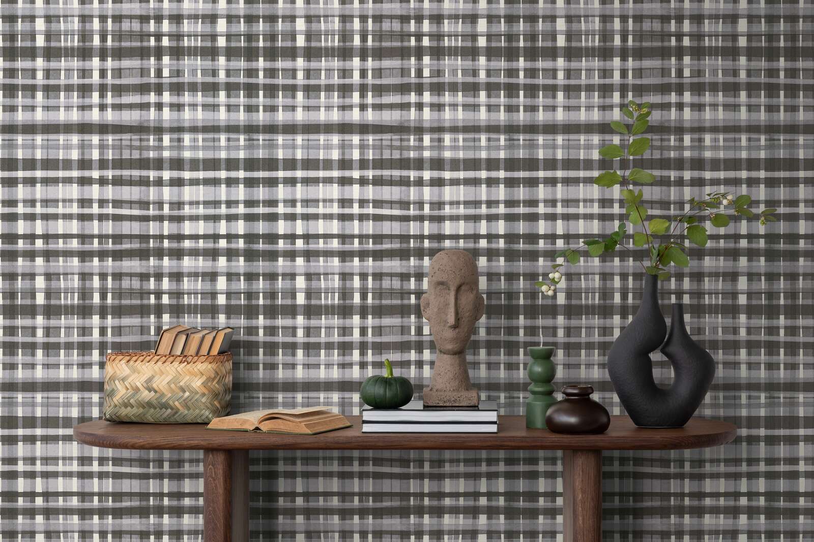             Klassische Vliestapete mit dezentem Karomuster, ebenmäßige Struktur – Schwarz, Weiß
        
