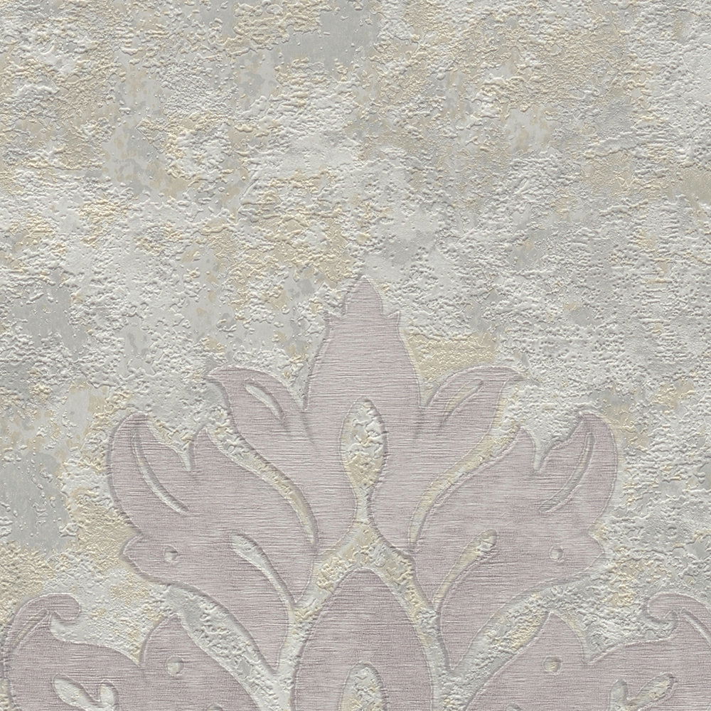             Tapete mit floralen Ornamenten & Metallic-Effekt – Beige, Grau
        