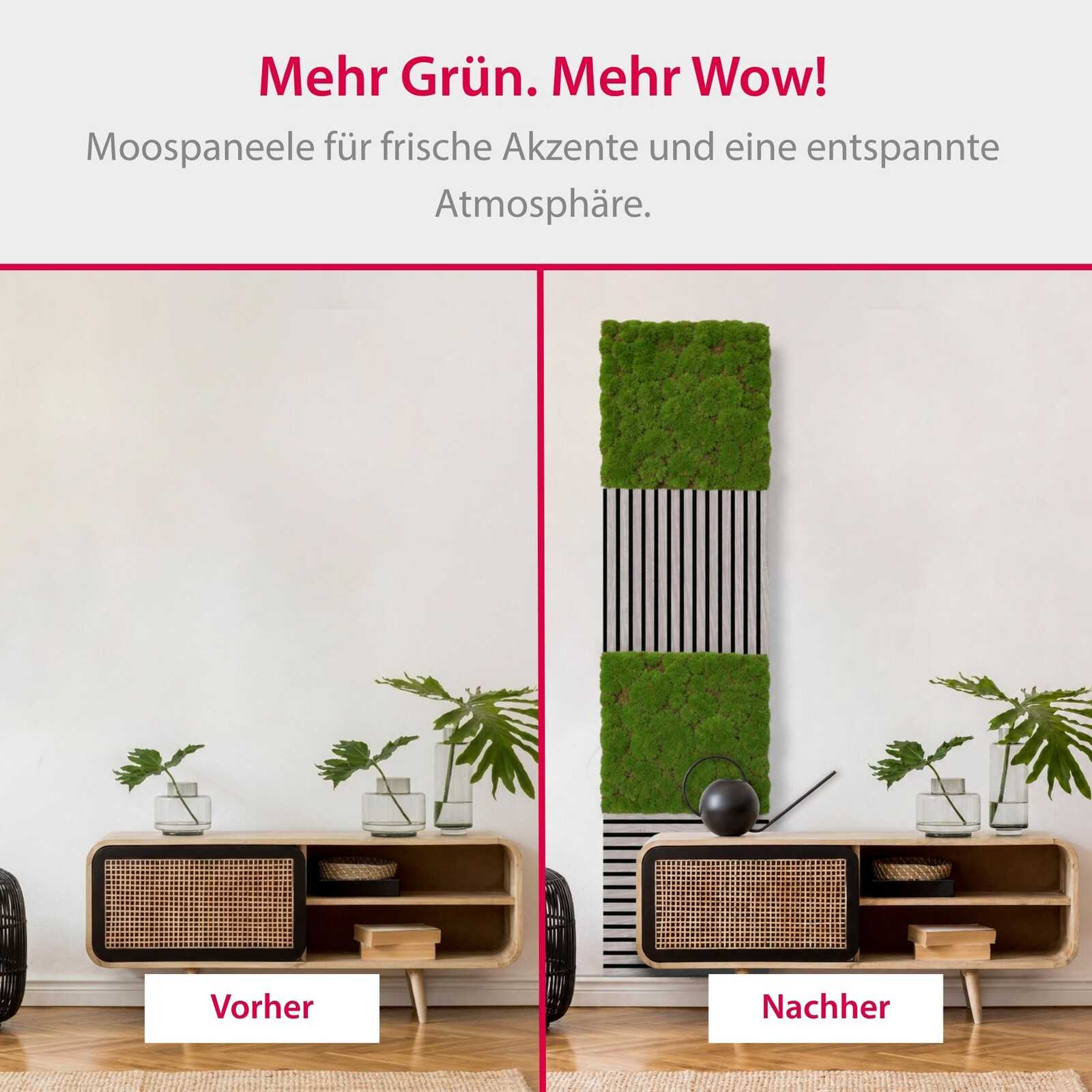 Wohnzimmer, Sideboard, Mooswand, Grünpflanzen, Dekoration