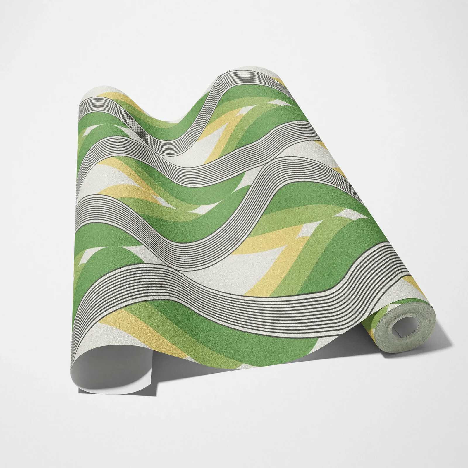             Grafiktapete 70er Design – Grün, Weiß, Schwarz
        