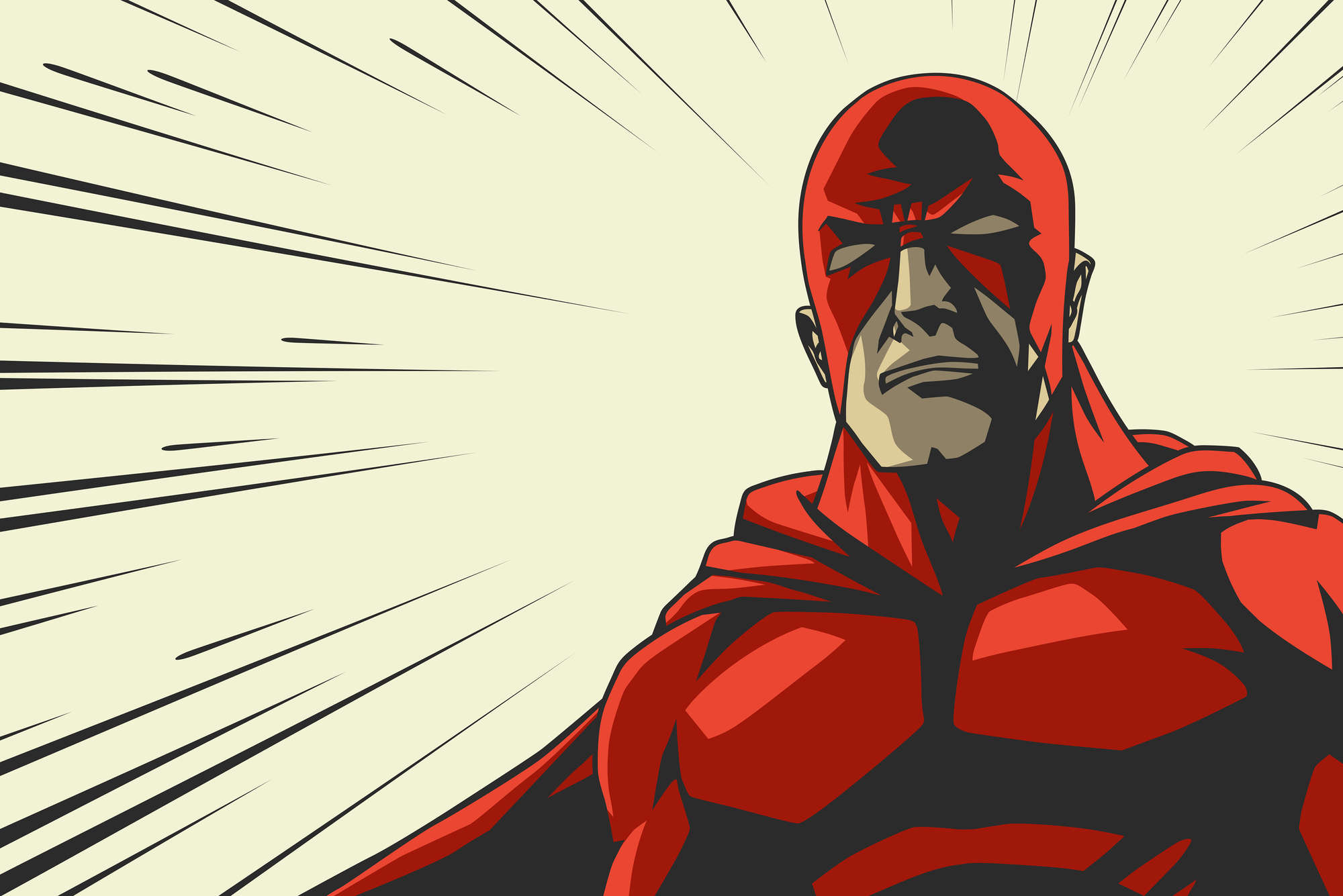 Superheld, rote Maske, Maskenbild, Comic-Stil, Kostüm