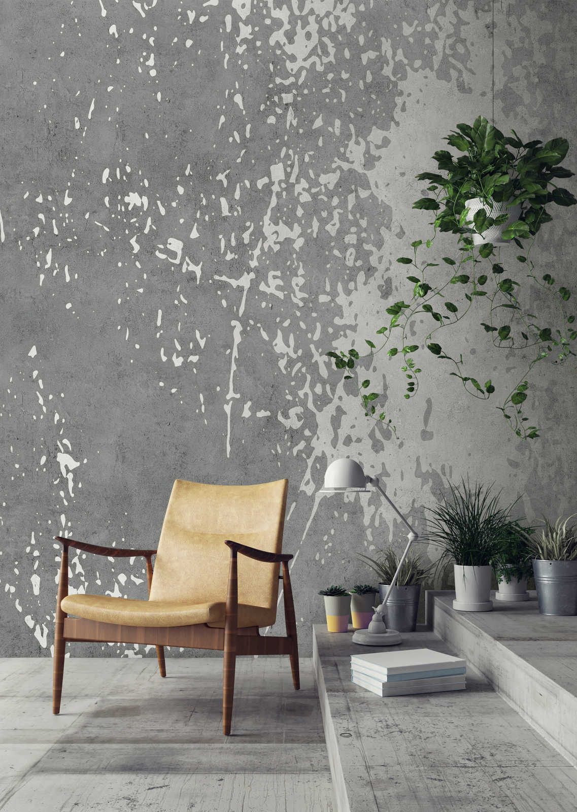 Vintage Wall 3 – Graue Fototapete Putzoptik Design im Used Look