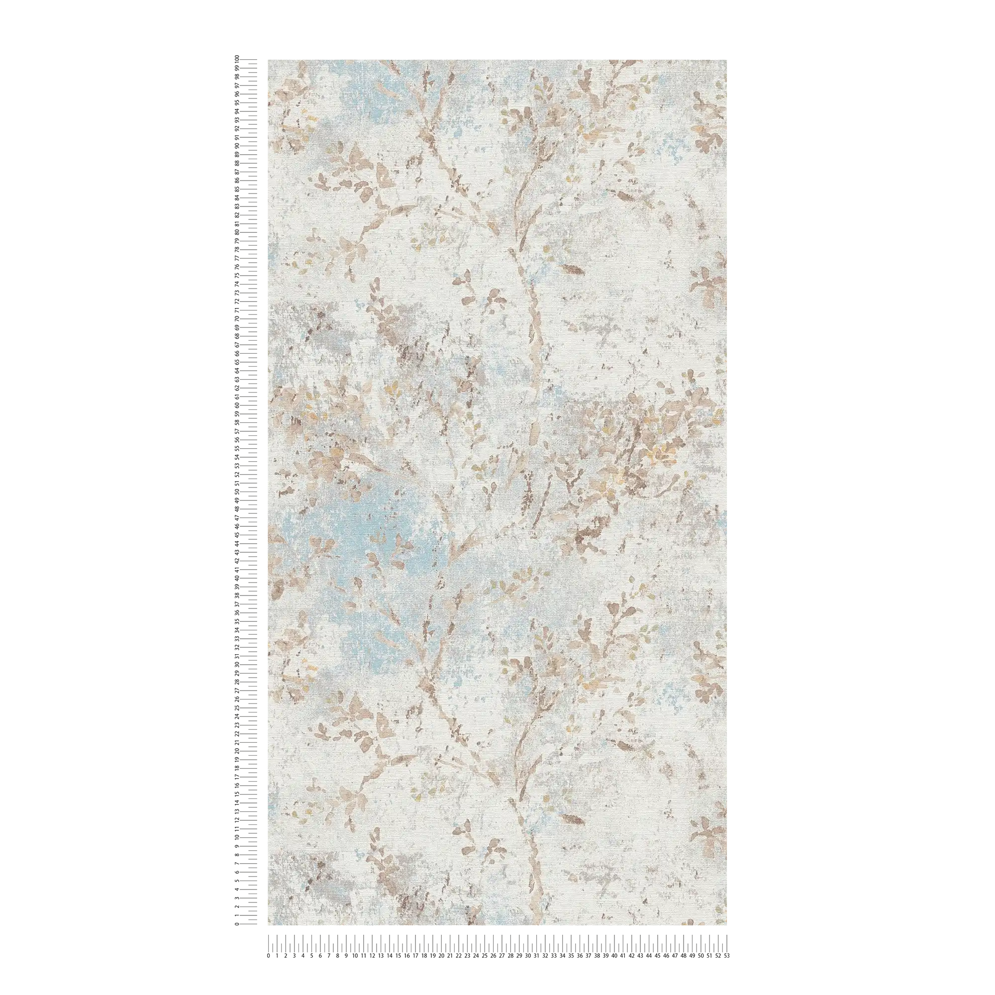             Vliestapete mit floraler Aquarell Optik – Blau, Beige, Gold
        