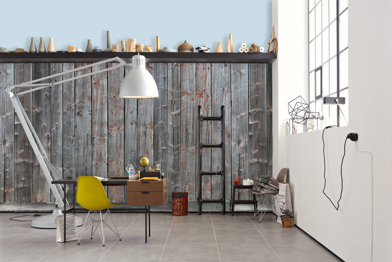 workspace, desk, lampe, stuhl, regal